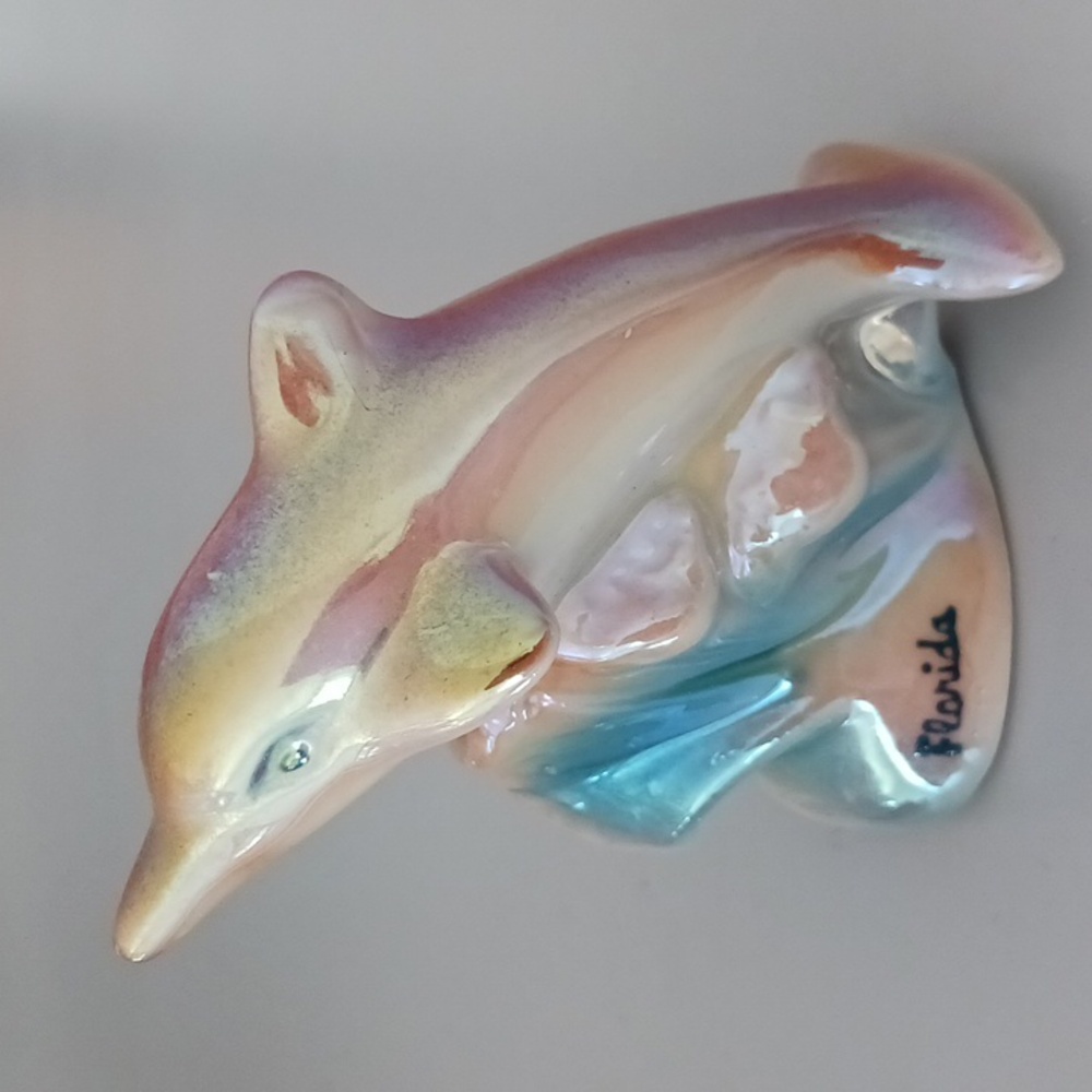 Vintage Florida Souvenir Dolphin Iridescent Figurine Sculpture